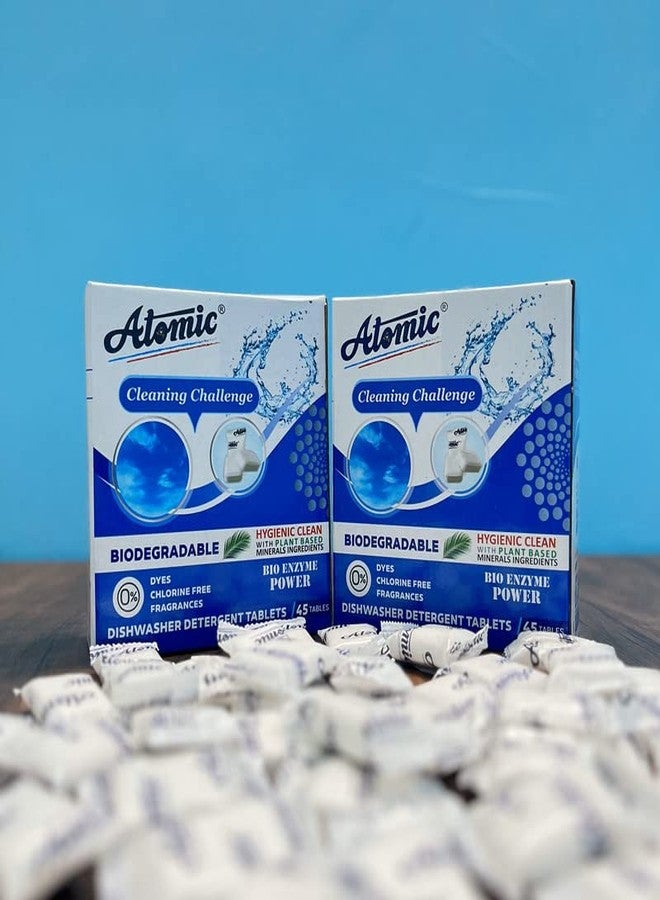 Atomic Dishwasher Detergent Tablets, Hygienic Clean, Effective Cleaning, Bio Enzyme Power, Pack of 2 (90 Count) - Image 1