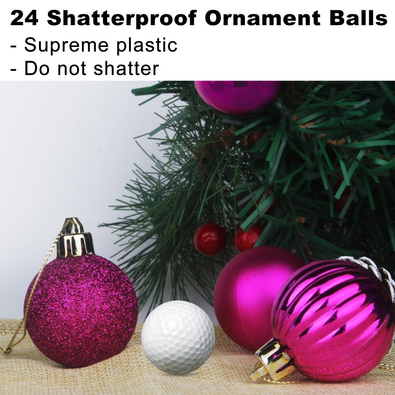GameXcel Fuchsia 2.5"" Christmas Balls Christmas Tree Decoration Ornaments Shatterproof Hanging Balls for Birthday Halloween Holiday Wedding Decorations Set of 24pcs - Image 3