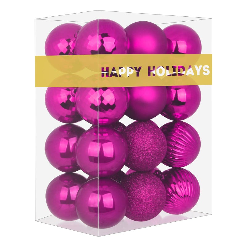 GameXcel Fuchsia 2.5"" Christmas Balls Christmas Tree Decoration Ornaments Shatterproof Hanging Balls for Birthday Halloween Holiday Wedding Decorations Set of 24pcs - Image 1