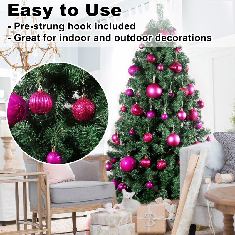 GameXcel Fuchsia 2.5"" Christmas Balls Christmas Tree Decoration Ornaments Shatterproof Hanging Balls for Birthday Halloween Holiday Wedding Decorations Set of 24pcs - Image 5