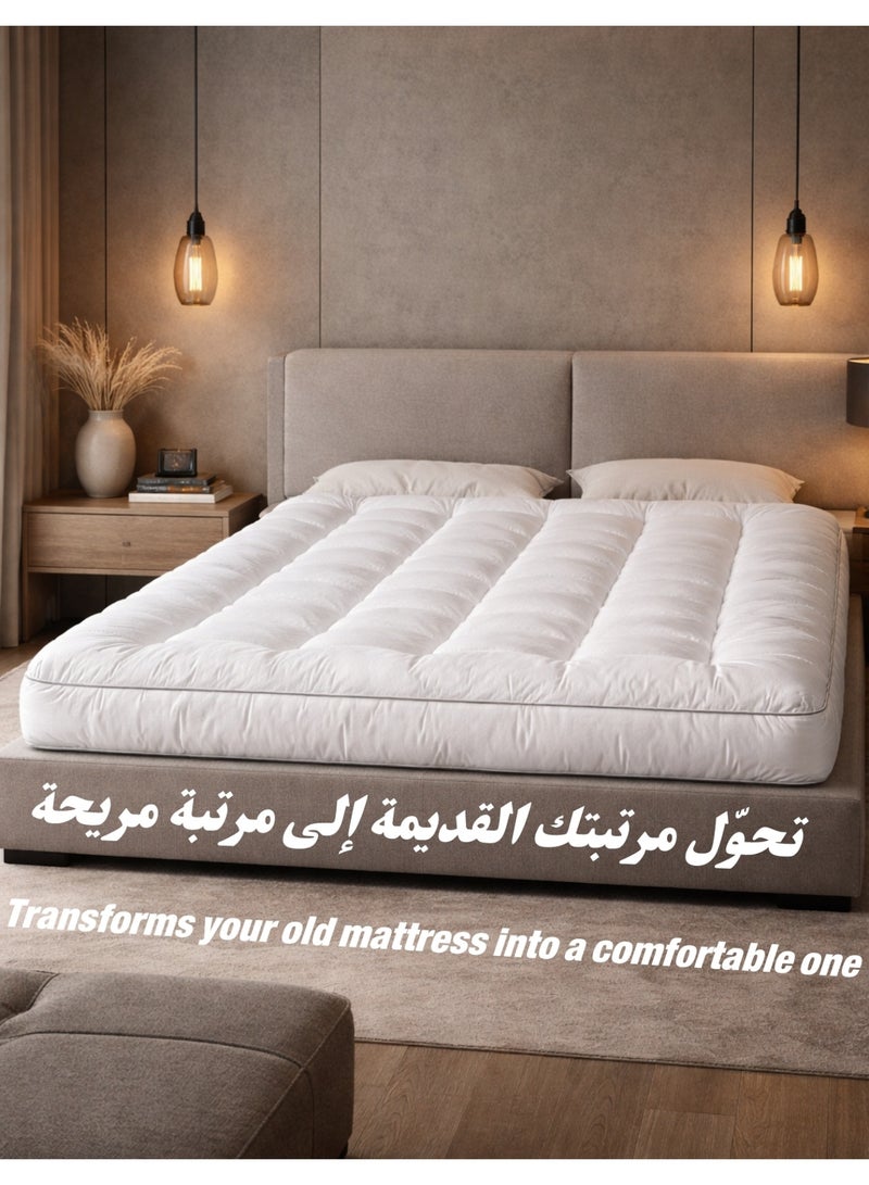 F.A.M.S Luxury 5-Star Hotel Mattress Topper – Plush Thick Comfort, 250 Thread Count Fabric, Breathable & Hypoallergenic, Secure Snap-On Fit on All 4 Sides, Elegant Black Piping - Image 1