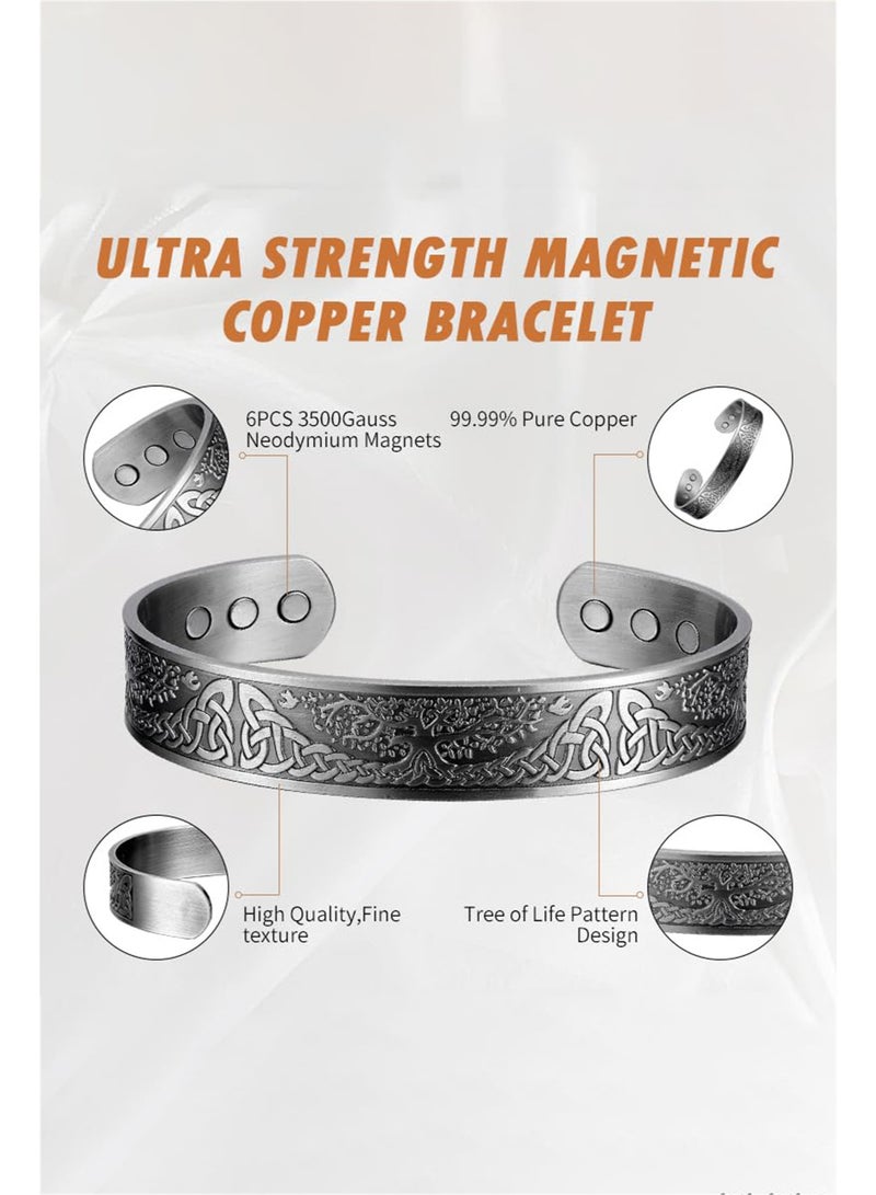 Bukela Copper Bracelet for Men Tree of Life Magnetic Therapy Viking Jewelry 7.5inches Adjustable - Image 2