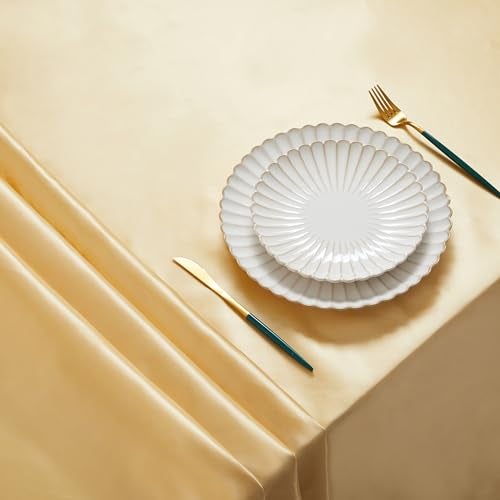Counfeisly 1 Pack Square Satin Table Cover Silkly Soft Table Cloth, Satin Dining Table Cloths for Wedding Banquet Table Decoration, Dining Room, Indoor and Outdoor Use, 52 x 52 Inches, Gold - Image 3