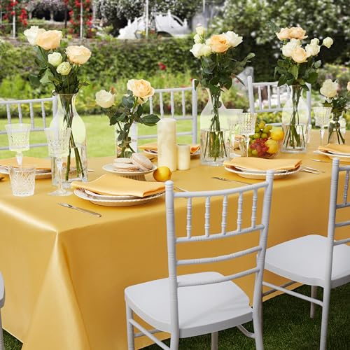Counfeisly 1 Pack Square Satin Table Cover Silkly Soft Table Cloth, Satin Dining Table Cloths for Wedding Banquet Table Decoration, Dining Room, Indoor and Outdoor Use, 52 x 52 Inches, Gold - Image 4