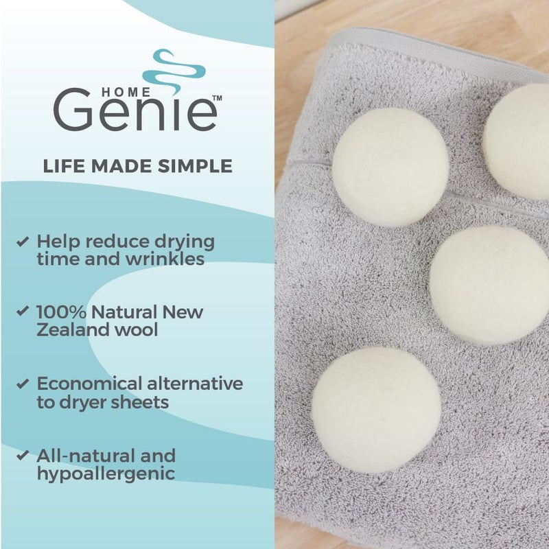 HOME GENIE Wool Reusable Dryer Balls XL, Anti Static Fast Drying Laundry for Pet Hair, Reduces Clothing Wrinkles, Lint, Natural Fabric Softener Essentials, Replace Dryer Sheets, Over 400 Loads 4 Pack - Image 2