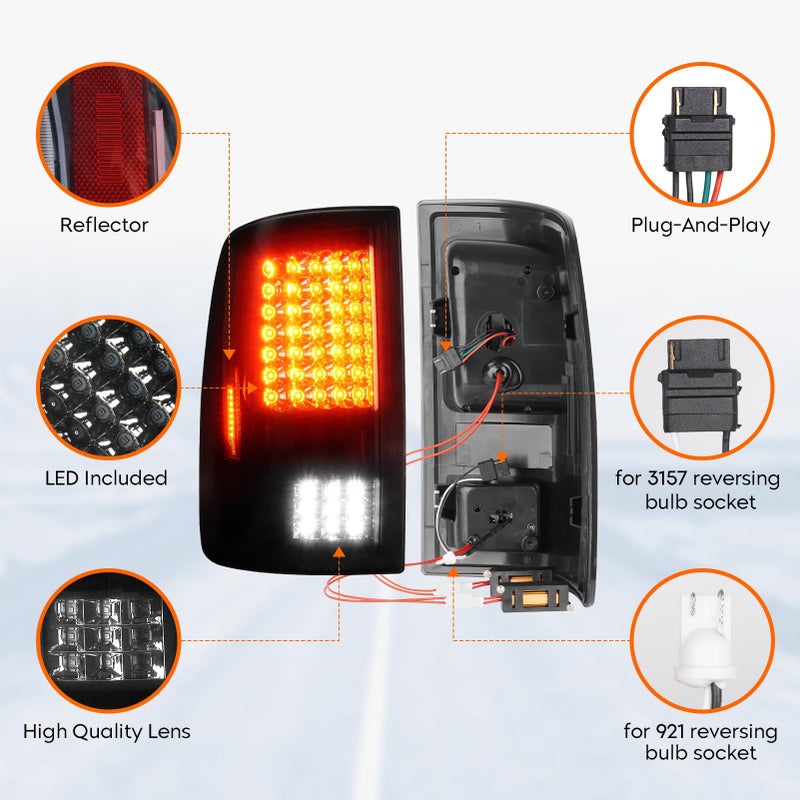 Tresound Tail Light + 3rd Brake Light for Dodge Ram 1500 2009-2010, Ram 2500 3500 2010, Ram 1500 2500 3500 2011-2018, NOT Compatible w/Original LED version, only fit Factory Halogen Model - Image 3