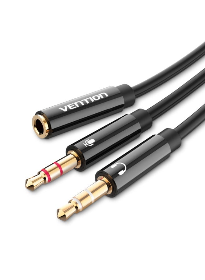 VENTION 2*3.5mm Male to 4 Pole 3.5mm Female Audio Cable 0.3M Black ABS Type Model # BBTBY - Image 1