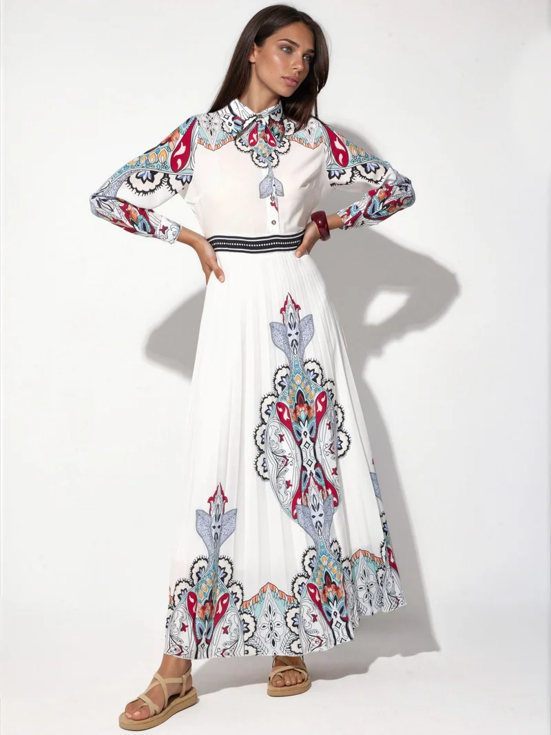 جينيفر Patterned Long Woven Maxi Dress