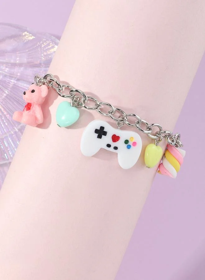 Girls Multi-Color Link Bracelet with Multi Charms