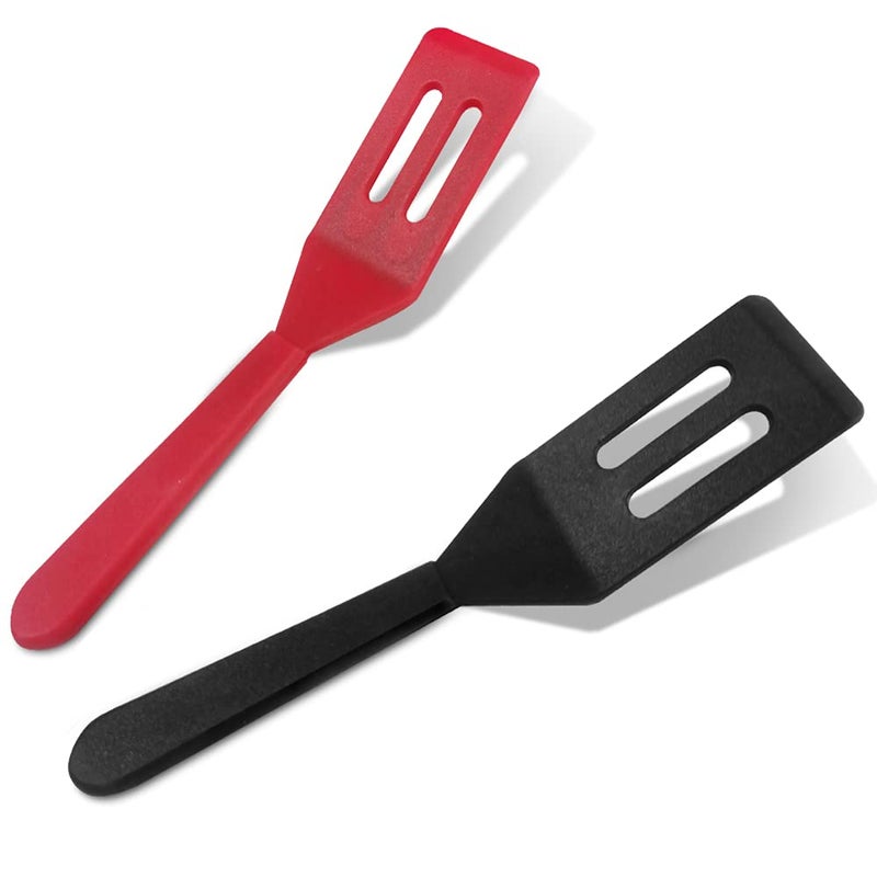 Dland DLAND 2 Pcs Mini Spatula Serving Spatula Flexible Nonstick Silicone Heat-Resistant Cookie Spatula Slotted Spatula for Flip Egg in Small Frying Pan Cookie Batter Cookware Cooking Baking(Red and Black)  - Image 1