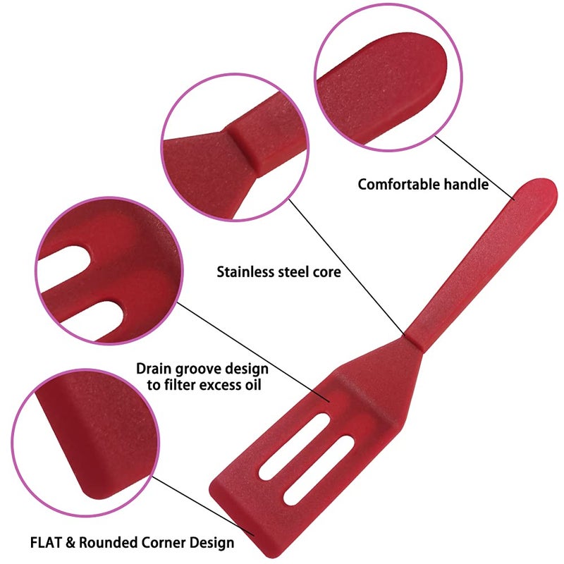 Dland DLAND 2 Pcs Mini Spatula Serving Spatula Flexible Nonstick Silicone Heat-Resistant Cookie Spatula Slotted Spatula for Flip Egg in Small Frying Pan Cookie Batter Cookware Cooking Baking(Red and Black)  - Image 3