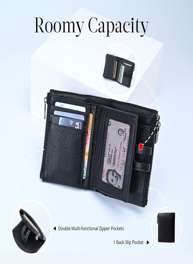 بايزي محفظة صغيرة من الجلد الناعم للنساء من Bveyzi، مزودة بتقنية حجب RFID وحامل بطاقات نسائي وجيب مزدوج بسحاب (أسود) - Image 3