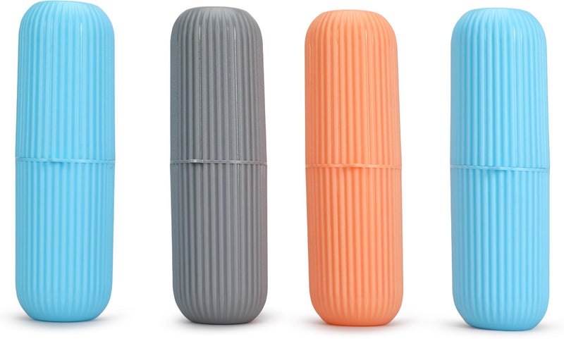 HASHFLOW Home (Set of 4) Toothbrush Holder | Toothbrush Box | Capsule Shape Toothpaste Holder | Brush Holder for Travel | Plastic Brush Holder | Bathroom Toothbrush Kit | Multicolor - Image 1