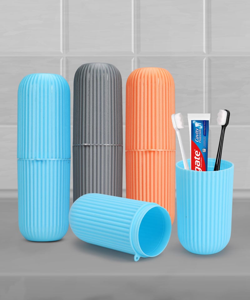 HASHFLOW Home (Set of 4) Toothbrush Holder | Toothbrush Box | Capsule Shape Toothpaste Holder | Brush Holder for Travel | Plastic Brush Holder | Bathroom Toothbrush Kit | Multicolor - Image 3