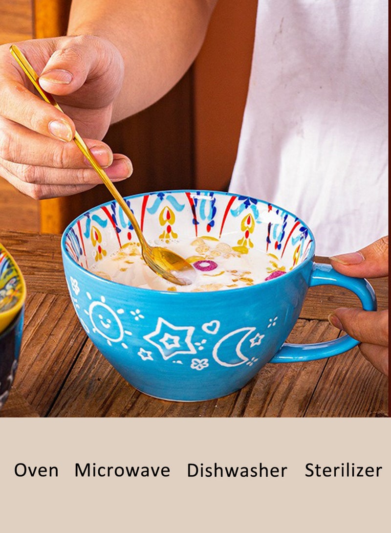 Ceramic Coffee Mug with Handle, Versatile Bohemian Style Gand-Painted Cup for Oatmeal, Milk, Fattoush, Oven, Dishwasher and Microwave Safe, 550ml (Yellow) - Image 3