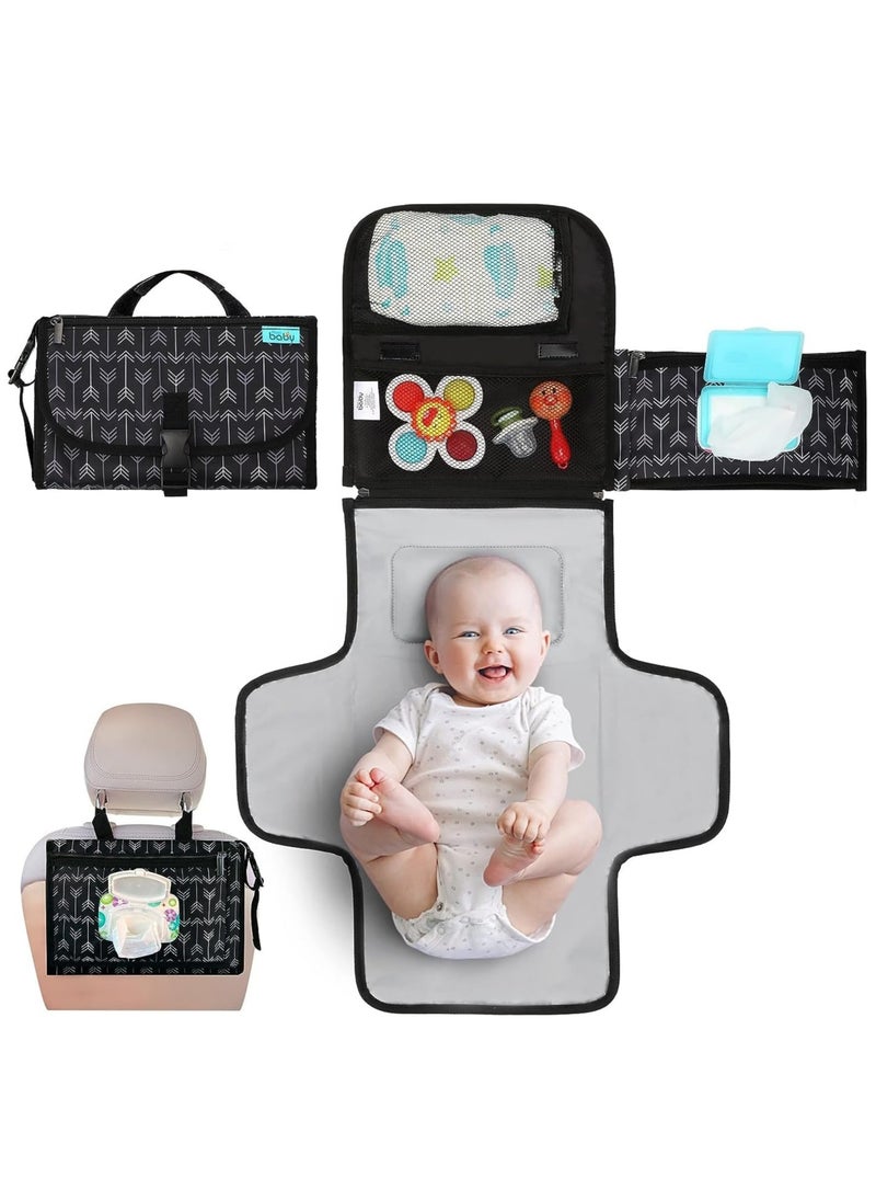 Generic Portable Diaper Changing Pad, Baby Changing pad for Newborn Girl and Boy Smart Wipes Pocket, Waterproof Travel Changing Kit Black Arrows  - Image 1