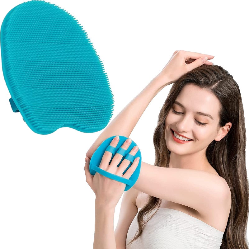 HOMMIESAFE 1 Pack Pure Silicone Food-grade Body Brush Shower Cleansing Scrubber Gentle Exfoliating Glove Soft Bristles (Blue) - Image 1