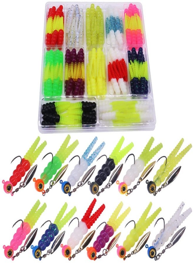 XFISHMAN Crappie-Baits- Plastics-Jig-Heads-Kit-Split-Tail Grub-Shad-Minnow-Fishing-Lures-for Crappie-Panfish-Bluegill-40 &135 Piece Kit(Split-Tail Grub 135 pc.KIT) - Image 1
