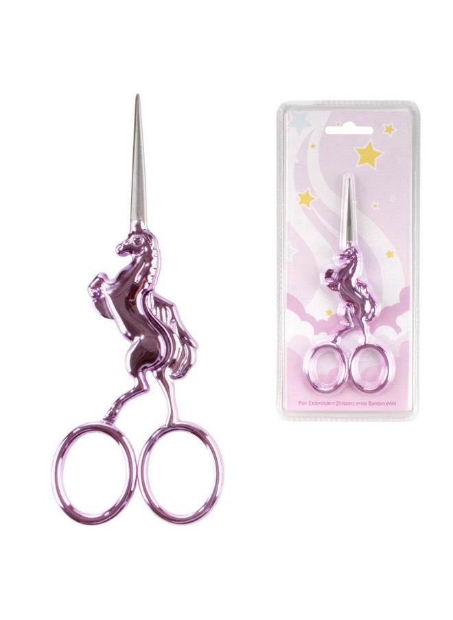 BambooMN - Jubileeyarn Unicorn Embroidery Craft Stainless Steel Scissors Purple 1 Pair - Image 1