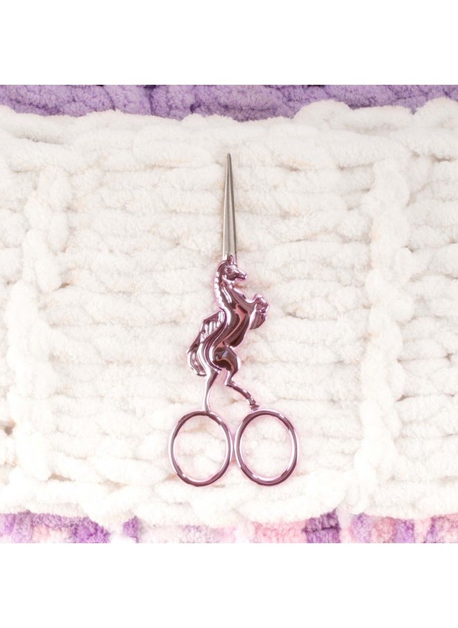 BambooMN - Jubileeyarn Unicorn Embroidery Craft Stainless Steel Scissors Purple 1 Pair - Image 1