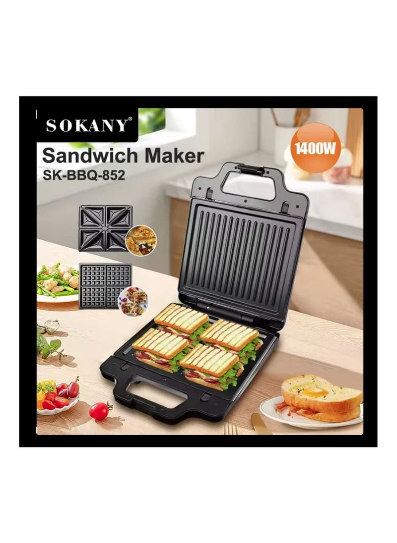 sokany - 3-in-1 sandwich maker (grill, toast, waffle), double-sided heating, large size, 1400 watts - Image 1
