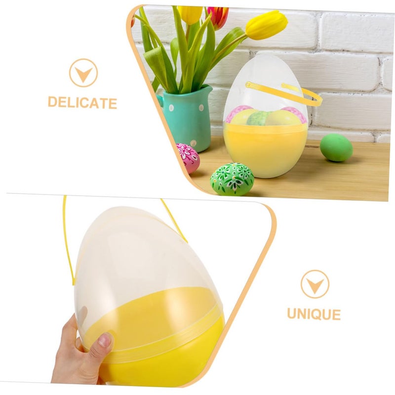 Large Fillable Easter Eggs with Handle Yellow Plastic Eggs for Treats Party Favors - Image 4