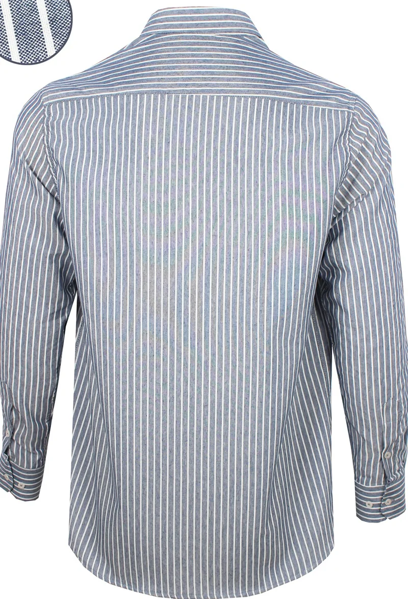 فاريتا Men's Navy Blue Striped Panel Pattern Long Sleeve Button Down Collar Classic Cut Shirt