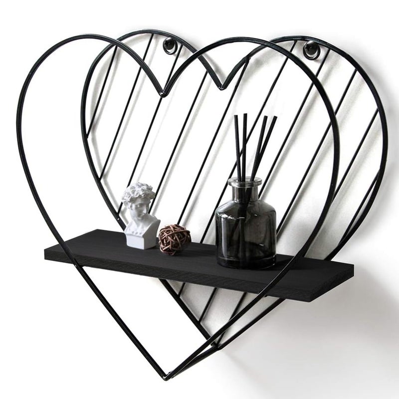 Afuly Floating Shelves  Black Wall Shelf Heart Shaped Modern Minimalist Storage Rack Organizer for Bedroom Bathroom Living Room Home Decor