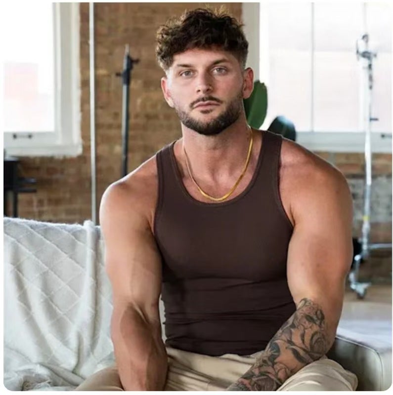 Sleeveless Stretch Sports Solid Color Trendy Tank Top Men'S American Style Summer Fitness Casual Slim Fit T-Shirt - Image 1
