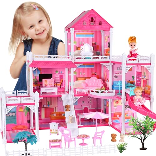 Seifar Doll House for Girls8 Rooms Dollhouse with Dolls Figure PuppiesFurnitures Accessories Toddler Playhouse Gift for for 3 4 5 6 7 8 9 10 Year Old Girls - Image 1