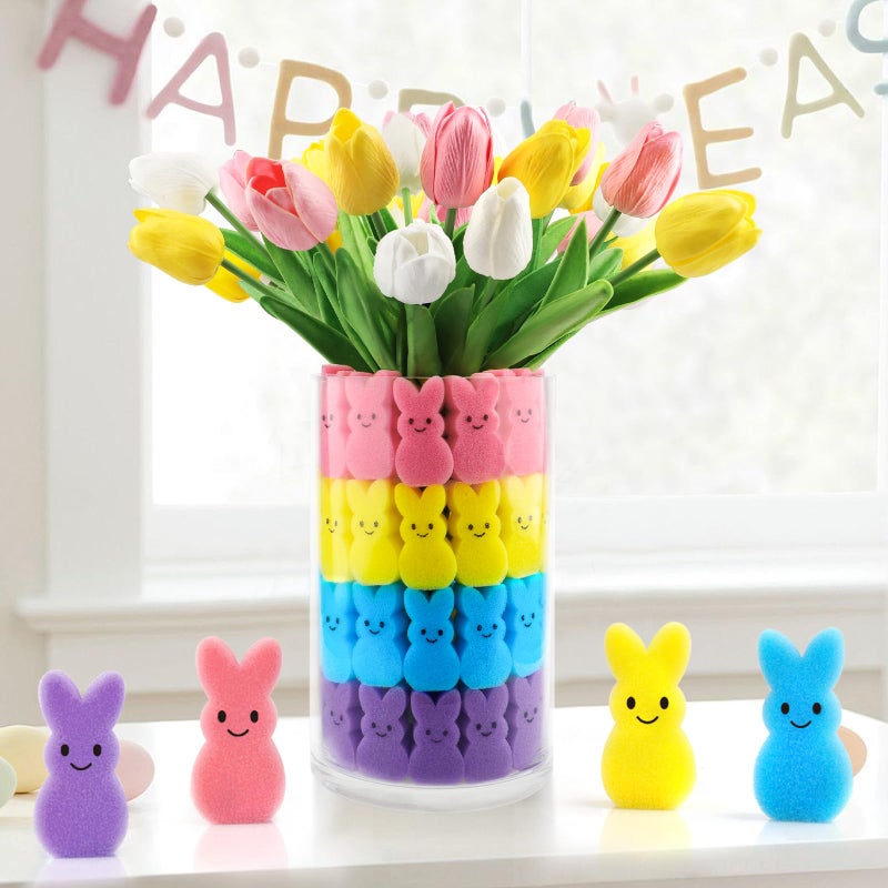Labrostar Easter Decorations Easter Decor 15pcs Artificial Tulips with 48pcs Bunnies Vase Filler Spring Decor Home Indoor Decoration Centerpieces for Tables - Image 5