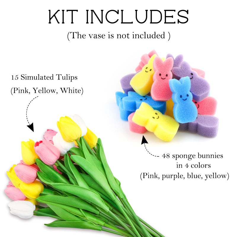 Labrostar Easter Decorations Easter Decor 15pcs Artificial Tulips with 48pcs Bunnies Vase Filler Spring Decor Home Indoor Decoration Centerpieces for Tables - Image 3