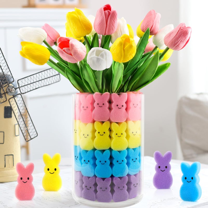 Labrostar Easter Decorations Easter Decor 15pcs Artificial Tulips with 48pcs Bunnies Vase Filler Spring Decor Home Indoor Decoration Centerpieces for Tables - Image 1