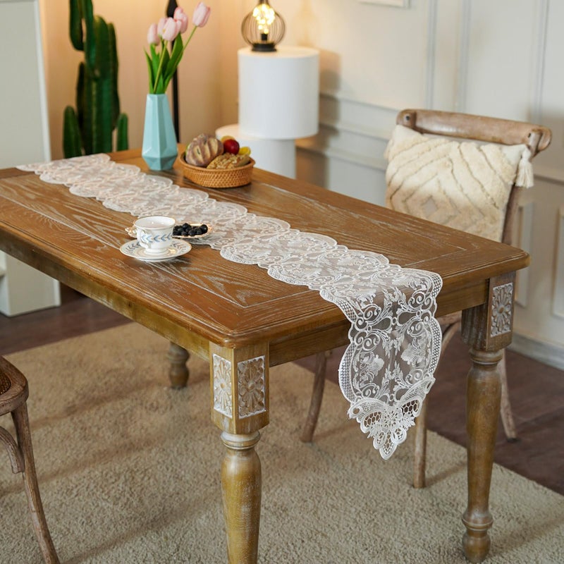 ARTABLE Lace Table Runner Dresser Scarf Macrame Embroidered Table Runners with Exquisite Flower Vintage Shabby Chic for Wedding Holiday Dinning (10 x 47 Inch, Offwhite-2) - Image 5