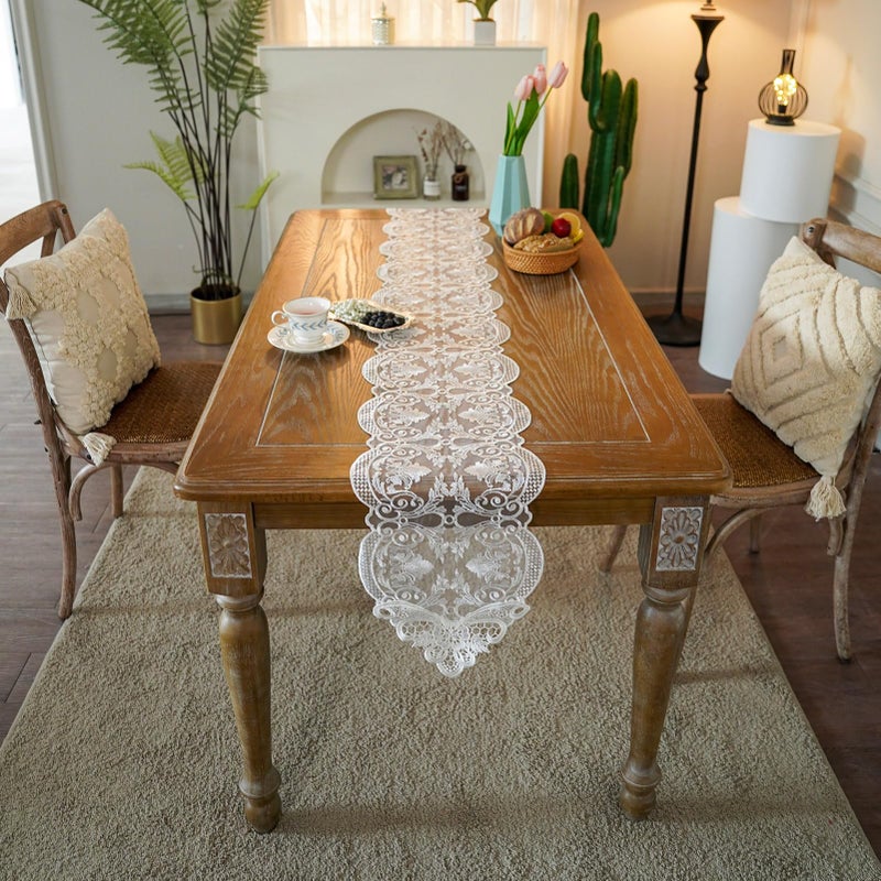 ARTABLE Lace Table Runner Dresser Scarf Macrame Embroidered Table Runners with Exquisite Flower Vintage Shabby Chic for Wedding Holiday Dinning (10 x 47 Inch, Offwhite-2) - Image 4