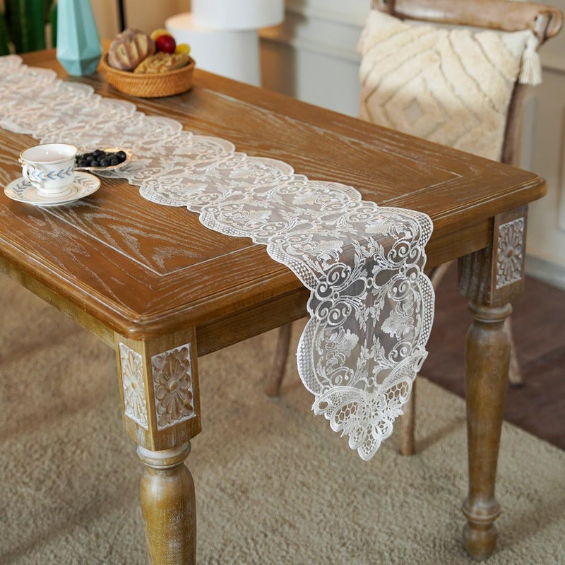 ARTABLE Lace Table Runner Dresser Scarf Macrame Embroidered Table Runners with Exquisite Flower Vintage Shabby Chic for Wedding Holiday Dinning (10 x 47 Inch, Offwhite-2) - Image 3