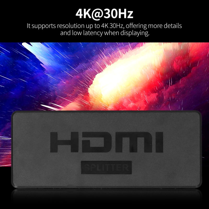 مُقسم HD بنسبة 1 مدخل إلى 4 مدخلات بدقة 4K@30Hz، يعكس شاشات 4 أجهزة عرض، محول HD من 1 إلى 4، يُصدر الصوت والفيديو متزامناً، توصيل واستخدام مباشر، يدعم HD1.4b و3D، لون أسود - Image 2