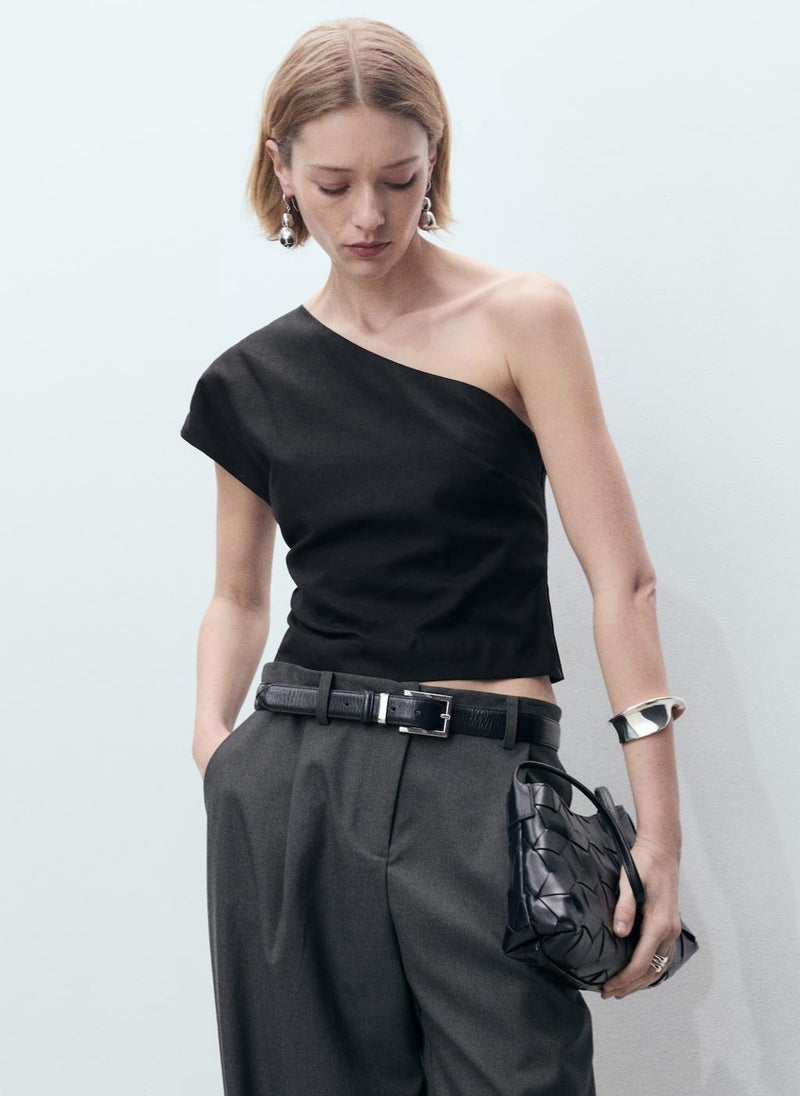 MANGO - Casual Asymmetrical Linen Top - Image 1