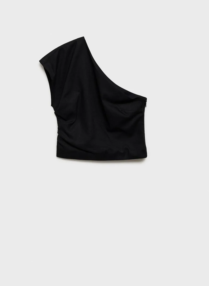 MANGO Casual Asymmetrical Linen Top