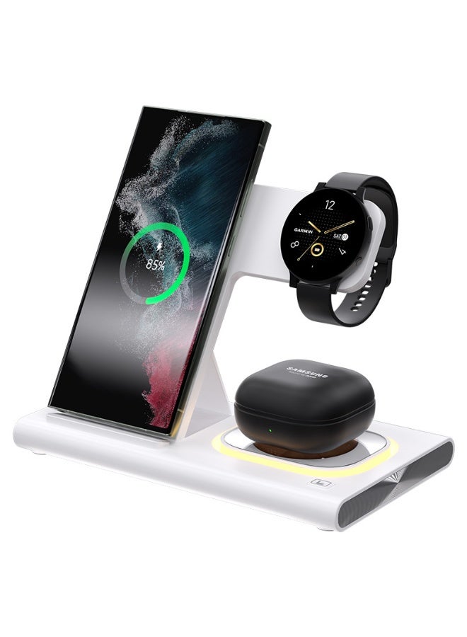 شاحن لاسلكي ثلاثي في واحد - شاحن سريع متعدد الوظائف متوافق مع أجهزة أبل وسامسونج وغيرها.