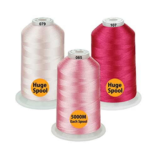Simthread - 33 Selections - Various Assorted Color Packs of Polyester Embroidery Machine Thread Huge Spool 5500Y for All Purpose Sewing Embroidery Machines - 3 Differ Pink - Image 1