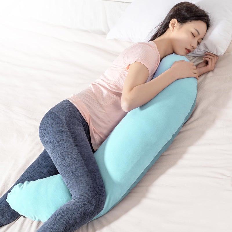 BYRIVER 39" Mint Green Blue C Shaped Body Pillow for Side Sleeping Adults Men Women, Anxiety Relief Hug Pillow, Small Pregnancy Pillow Legs Knees Support, Gifts for New Moms (L) - Image 2