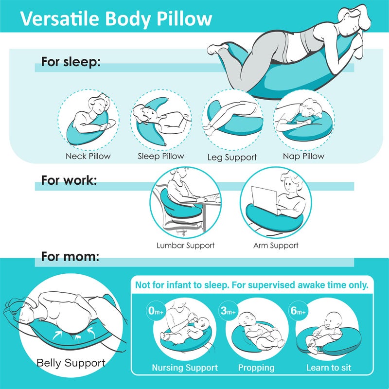 BYRIVER 39" Mint Green Blue C Shaped Body Pillow for Side Sleeping Adults Men Women, Anxiety Relief Hug Pillow, Small Pregnancy Pillow Legs Knees Support, Gifts for New Moms (L) - Image 5