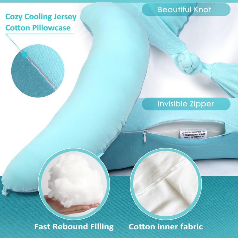 BYRIVER 39" Mint Green Blue C Shaped Body Pillow for Side Sleeping Adults Men Women, Anxiety Relief Hug Pillow, Small Pregnancy Pillow Legs Knees Support, Gifts for New Moms (L) - Image 3