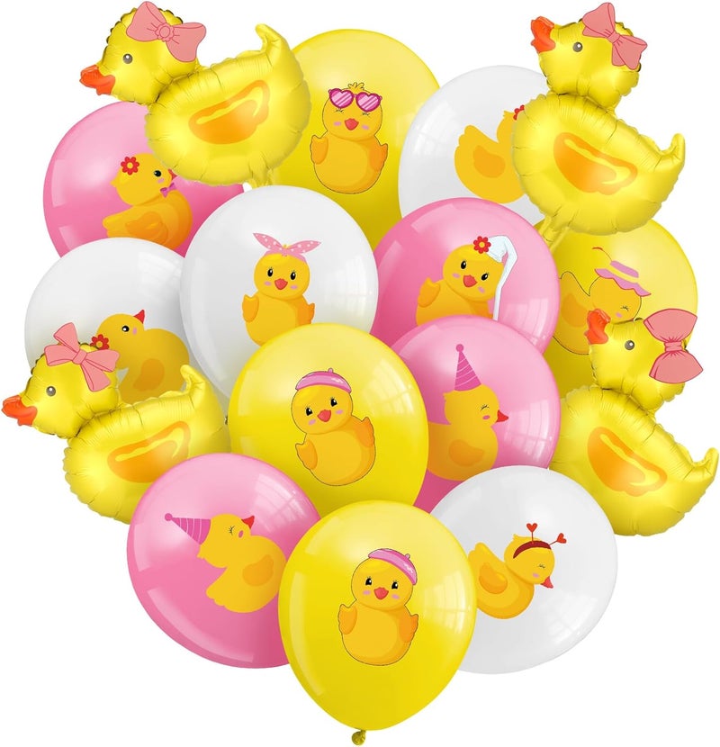 Sratte زينة حفلات على شكل بط 40 قطعة بالون مطاطي بط 12 بوصة بالونات فويل زرقاء وردية صفراء بيضاء لوازم حفلات عيد الميلاد وحفلات الاستحمام للأطفال رباط - Image 1
