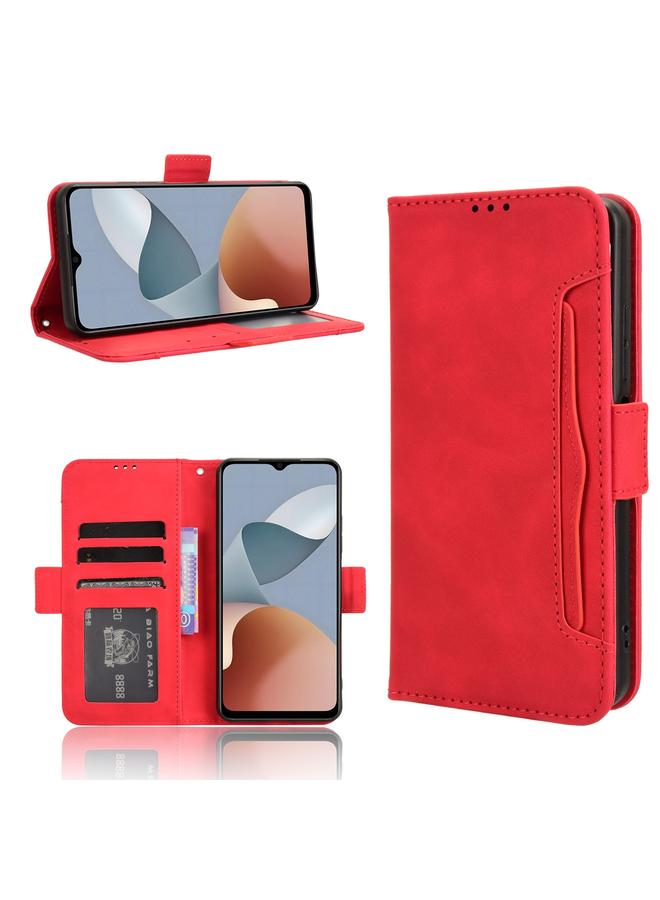 حافظة هاتف جلدية لهاتف ZTE Blade A34 ذات ملمس جلد العجل وفتحات للبطاقات (أحمر)