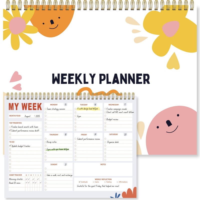 Pinkify It Weekly Planner Notepad 8.5x11 Inches â€“ 52 Weeks Undated Dashboard Desk Pad for To-Do List, Schedule & Notes â€“ Productivity Planner for Work, School, Home & Busy Professionals (Colorful Smiles) - Image 1