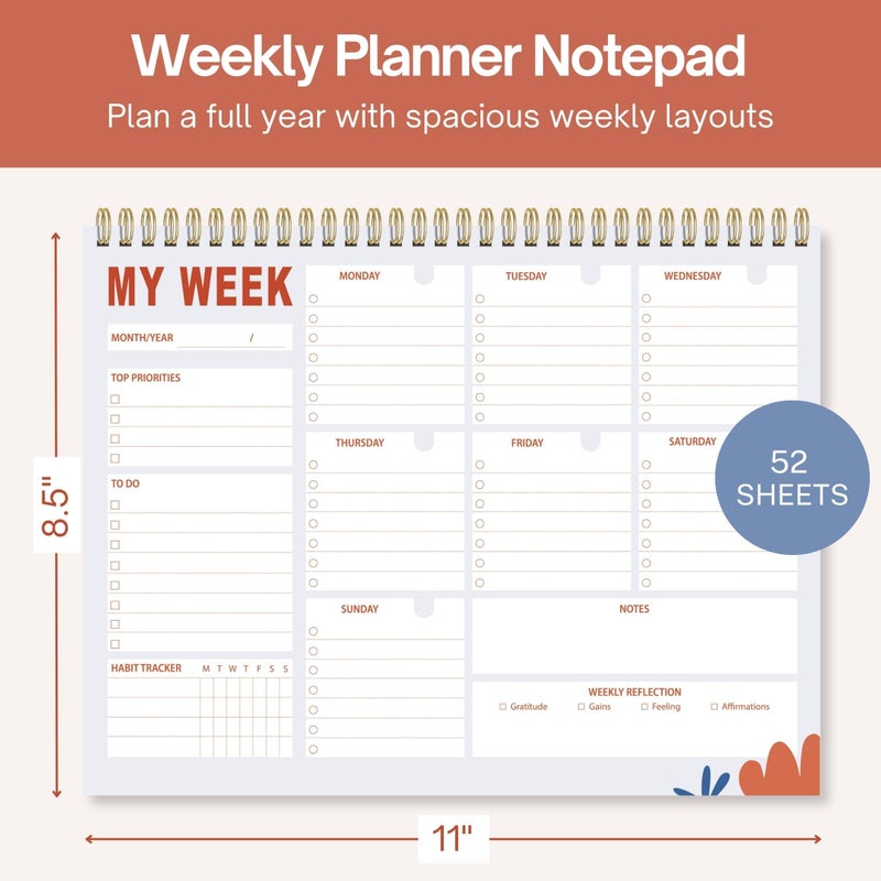 Pinkify It Weekly Planner Notepad 8.5x11 Inches â€“ 52 Weeks Undated Dashboard Desk Pad for To-Do List, Schedule & Notes â€“ Productivity Planner for Work, School, Home & Busy Professionals (Colorful Smiles) - Image 2