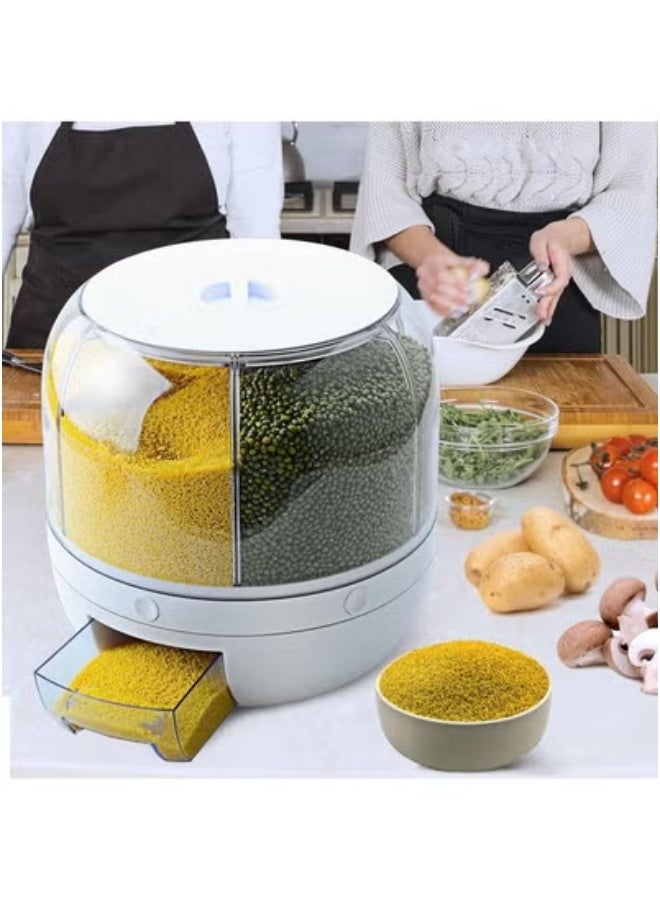 تايجر Grain Dispenser 8.2 Qt Rotating Rice Dispenser Storage Container – 6-Compartment Dry Food Organizer with Airtight Lids & Measuring Cup | Kitchen Counter Storage Box for Rice, Lentils, Pasta, Cereals, Nuts, Pet Food, Beans & Seeds | Space-Saving, Easy Access Design  - Image 2