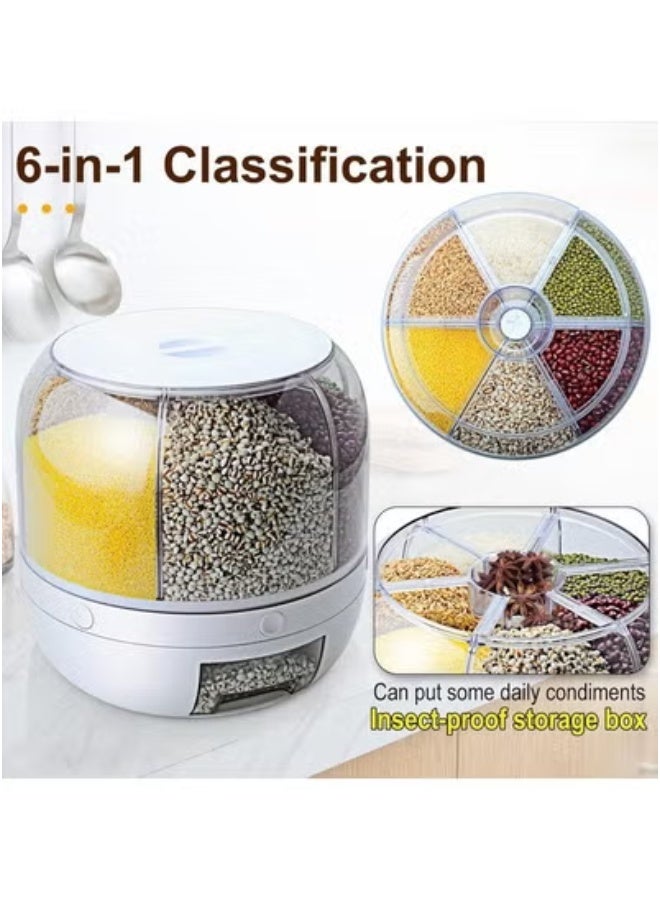 تايجر Grain Dispenser 8.2 Qt Rotating Rice Dispenser Storage Container – 6-Compartment Dry Food Organizer with Airtight Lids & Measuring Cup | Kitchen Counter Storage Box for Rice, Lentils, Pasta, Cereals, Nuts, Pet Food, Beans & Seeds | Space-Saving, Easy Access Design  - Image 5